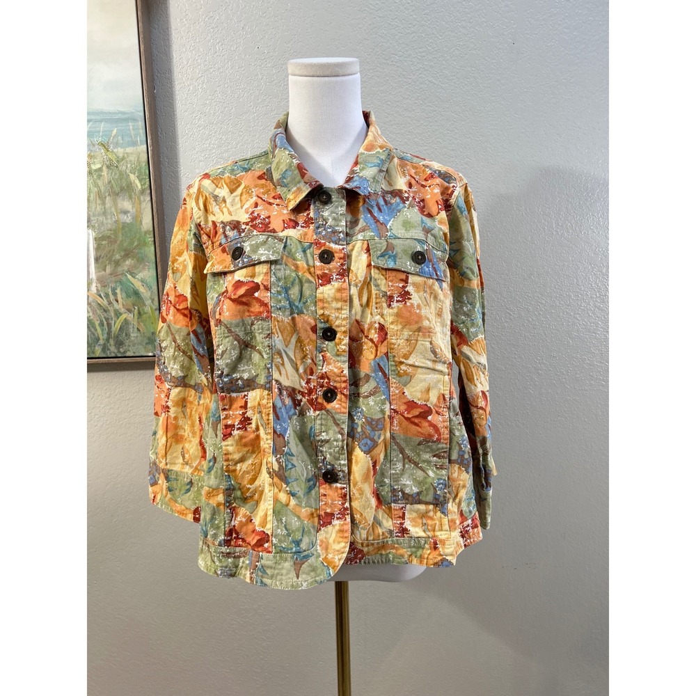 Christopher & Banks Linen Blend Floral Utility Jacket Shacket XL Cottagecore